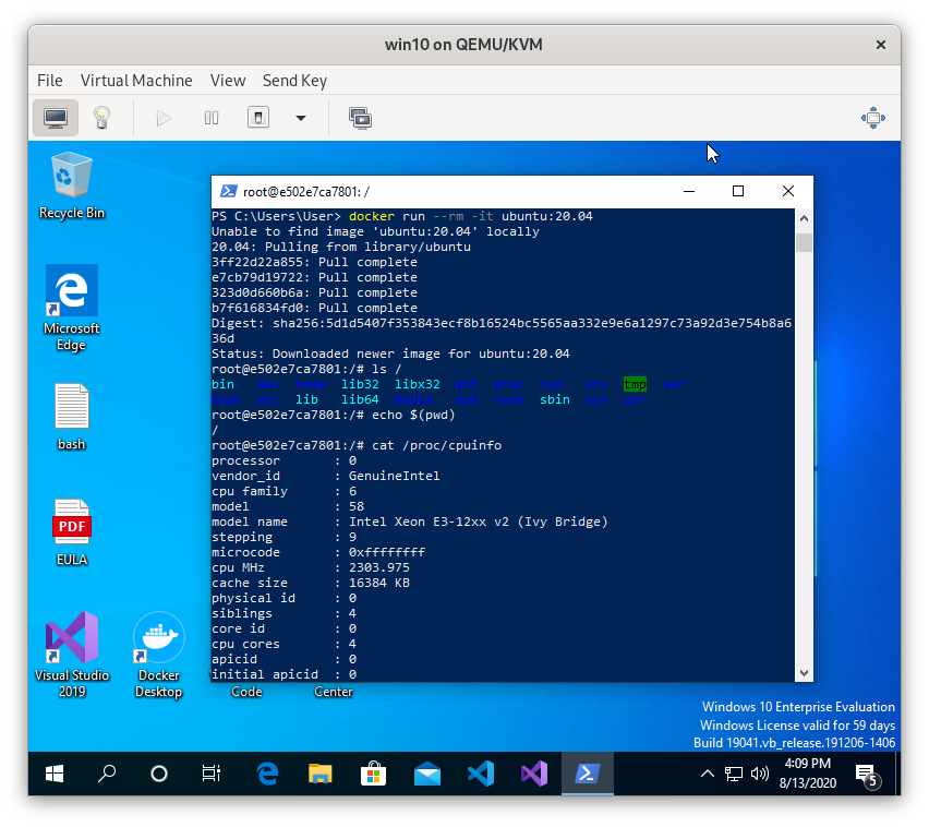 docker in Windows 10 in KVM